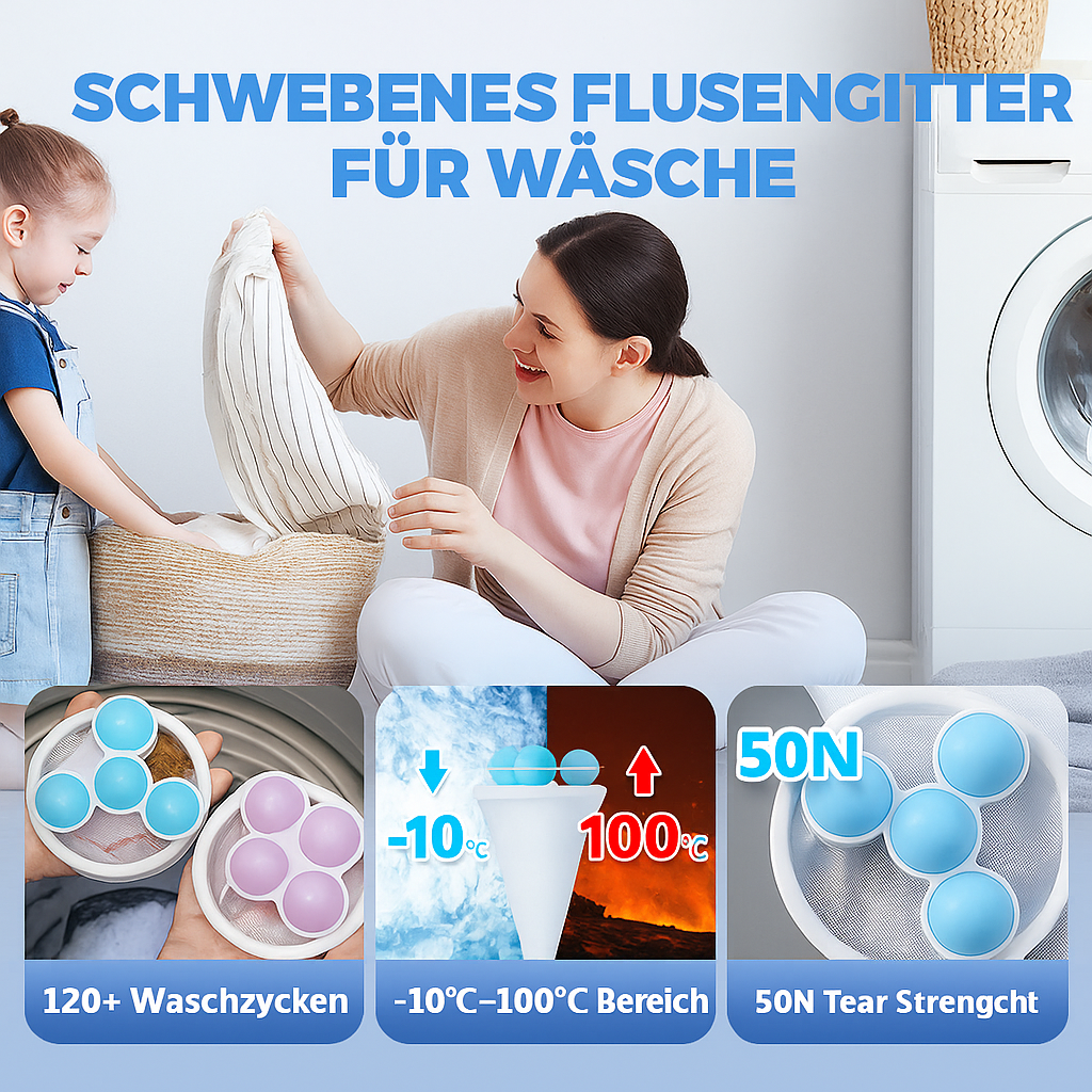 Innovativer Wäsche-Fusselentferner. Macht Kleidung frei von Flusen, Haaren & Fusseln beim Waschen.