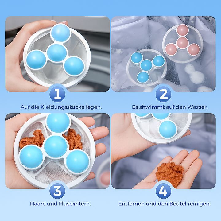 Haushalts-Accessoire: Wiederverwendbarer Fusselentferner für saubere, haarfreie Waschmaschinenwäsche.