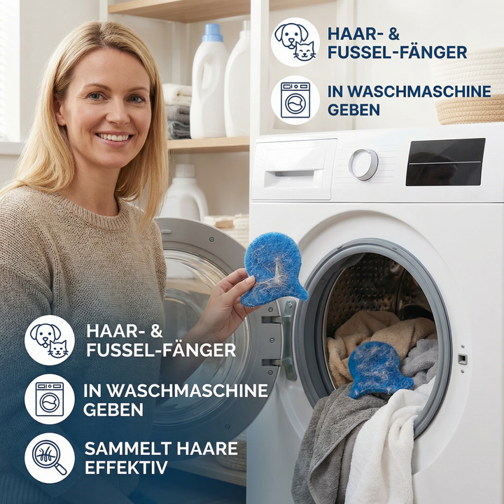 Effektiver Waschhilfe gegen Hunde- und Katzenhaare; für fusselfreie, saubere Wäsche nach dem Waschen.