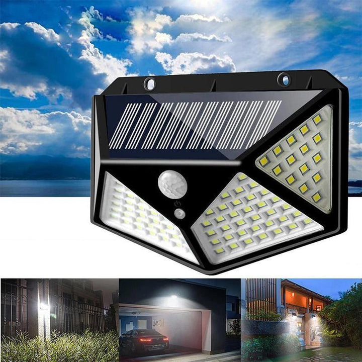 Helle 100 LED Solar Gartenleuchte mit Bewegungsmelder beleuchtet Wege & sorgt für mehr Sicherheit bei Nacht.