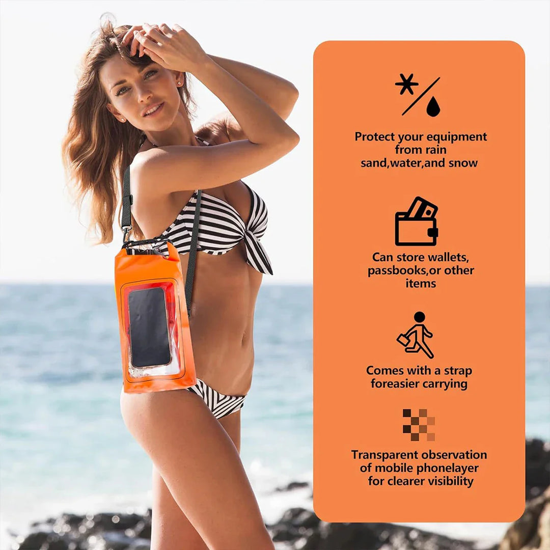 Praktische Dry Bag 2L mit Touchscreen-Fenster, perfekt für Outdoor-Abenteuer, Kajak & Reisen.
