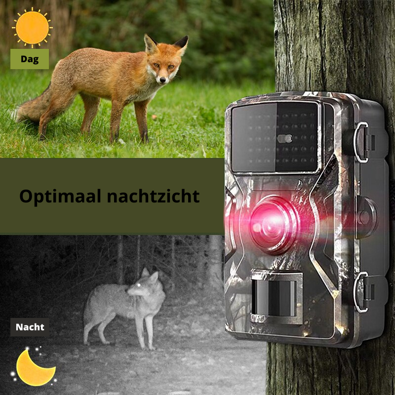 Robuste Wildkamera für den Außenbereich, 4K HD Video, Infrarot-Nachtsicht & Bewegungserkennung.