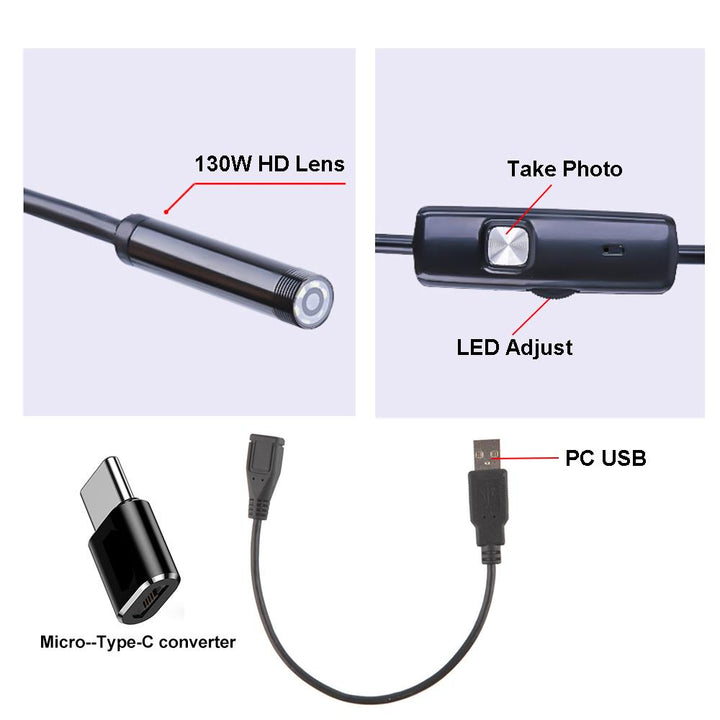 Endoskopkamera mit extra langem, flexiblem Kabel, perfekt für detaillierte Motorinspektion und Rohrprüfung im Fahrzeug.