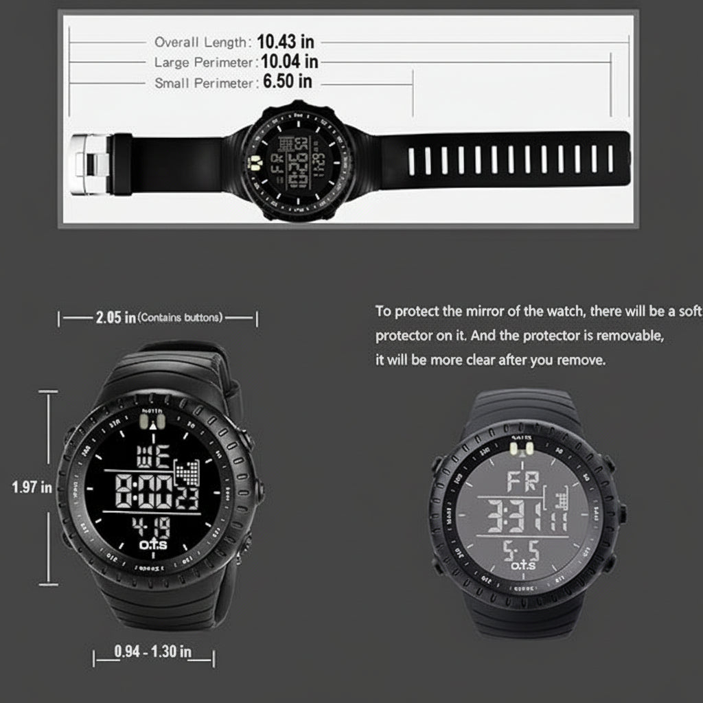 Moderne digitale Sportuhr für Herren, wasserdicht, stoßfest, mit LED und komfortablem Armband.