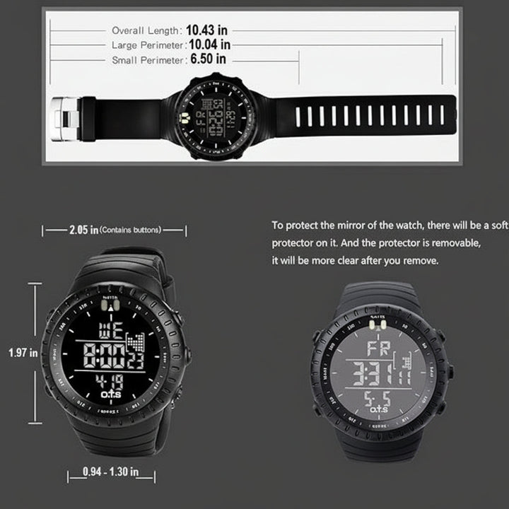 Moderne digitale Sportuhr für Herren, wasserdicht, stoßfest, mit LED und komfortablem Armband.