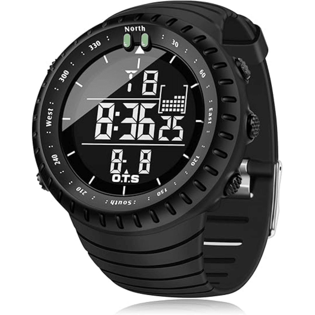 Robuste Herren Digitaluhr, wasserdicht, stoßfest, mit LED-Beleuchtung und Chronograph.