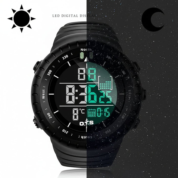 Taktische Herren Digitaluhr, wasserdicht, stoßfest, mit LED-Anzeige und Chronograph-Funktion.