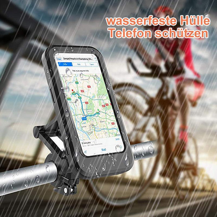 Wasserdichte Lenkerhalterung mit kabelloser Powerbank für Smartphones am Fahrrad.