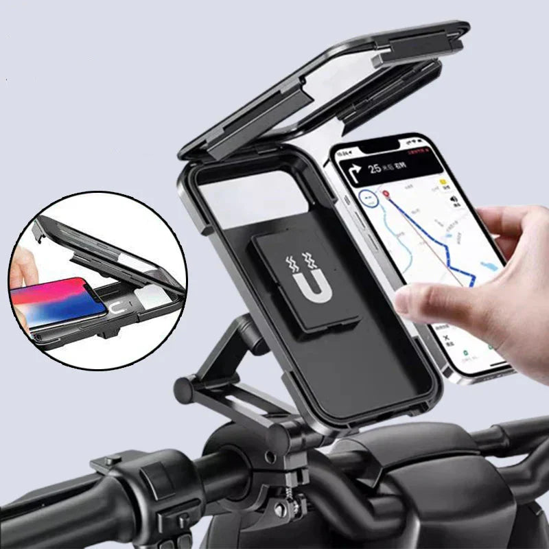 Handyhalterung für Fahrrad & E-Bike, wasserdicht, mit Powerbank & kabellosem Laden – robustes Outdoor-Zubehör.