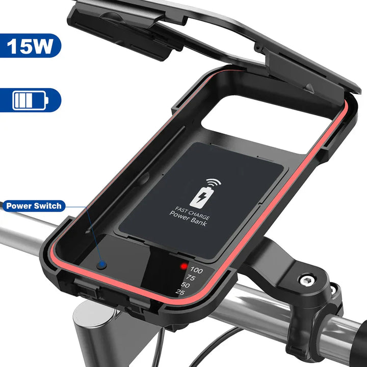 Problemlose Navigation: Wasserdichte Fahrrad Handyhalterung mit Powerbank & Wireless Charging für unterwegs.