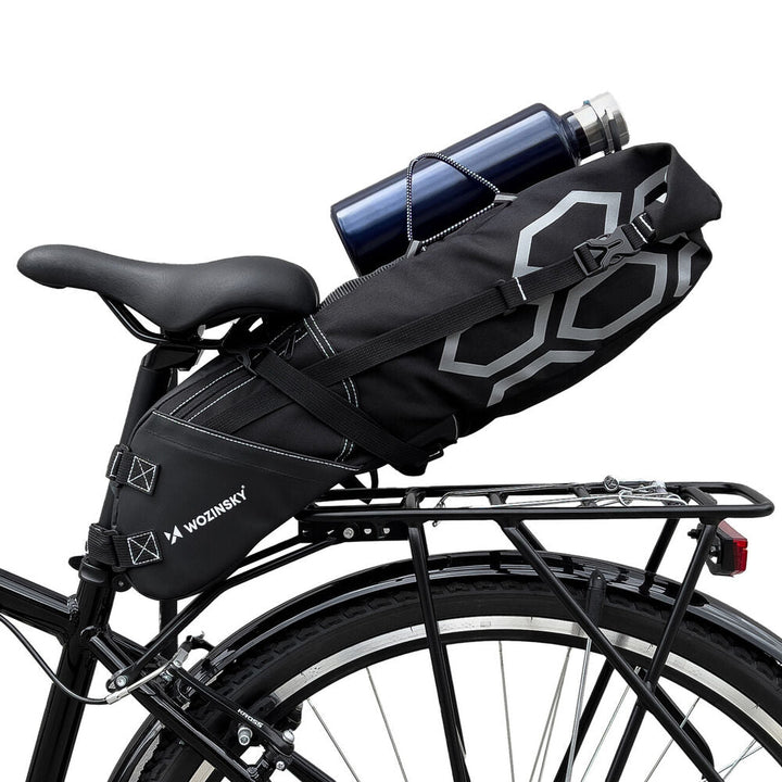Wasserdichte Fahrradsatteltasche 12L für Bikepacking & Touren. Großes Volumen, robustes Fahrradzubehör.