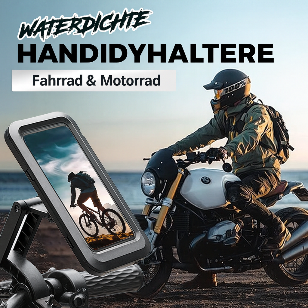Wasserdichte Handyhalterung für Fahrrad & Motorrad, ideal für sichere Smartphone-Navigation bei jedem Wetter.