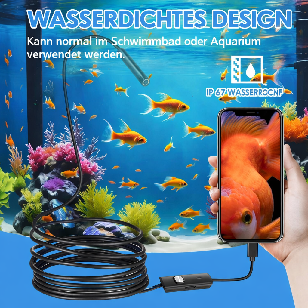 Endoskopkamera HD wasserdicht, ideal für Abflussprüfung, Rohre & KFZ-Inspektion mit hellem LED-Licht.