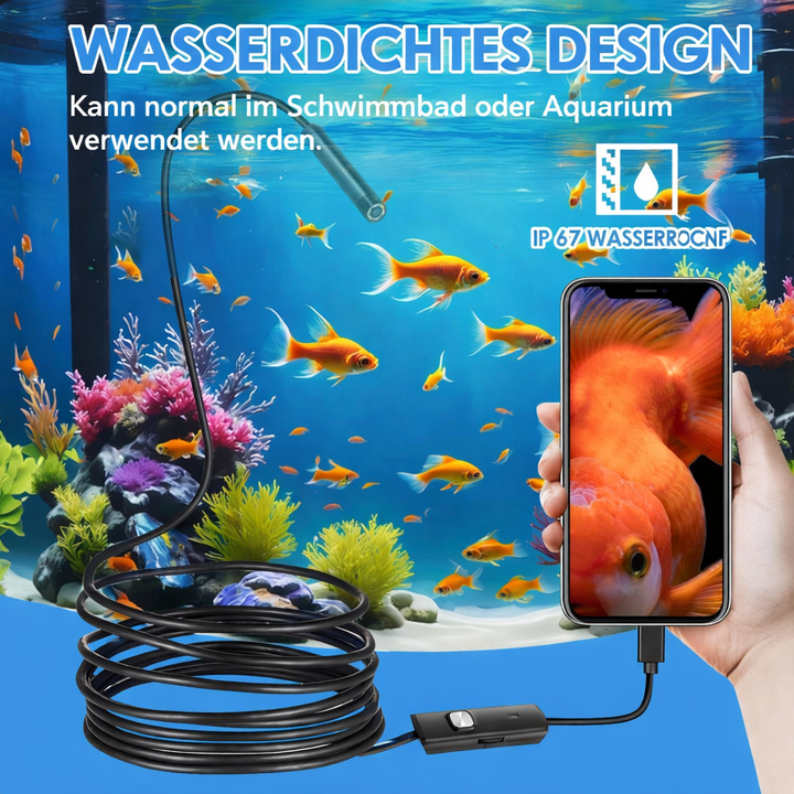 Endoskopkamera HD wasserdicht, ideal für Abflussprüfung, Rohre & KFZ-Inspektion mit hellem LED-Licht.