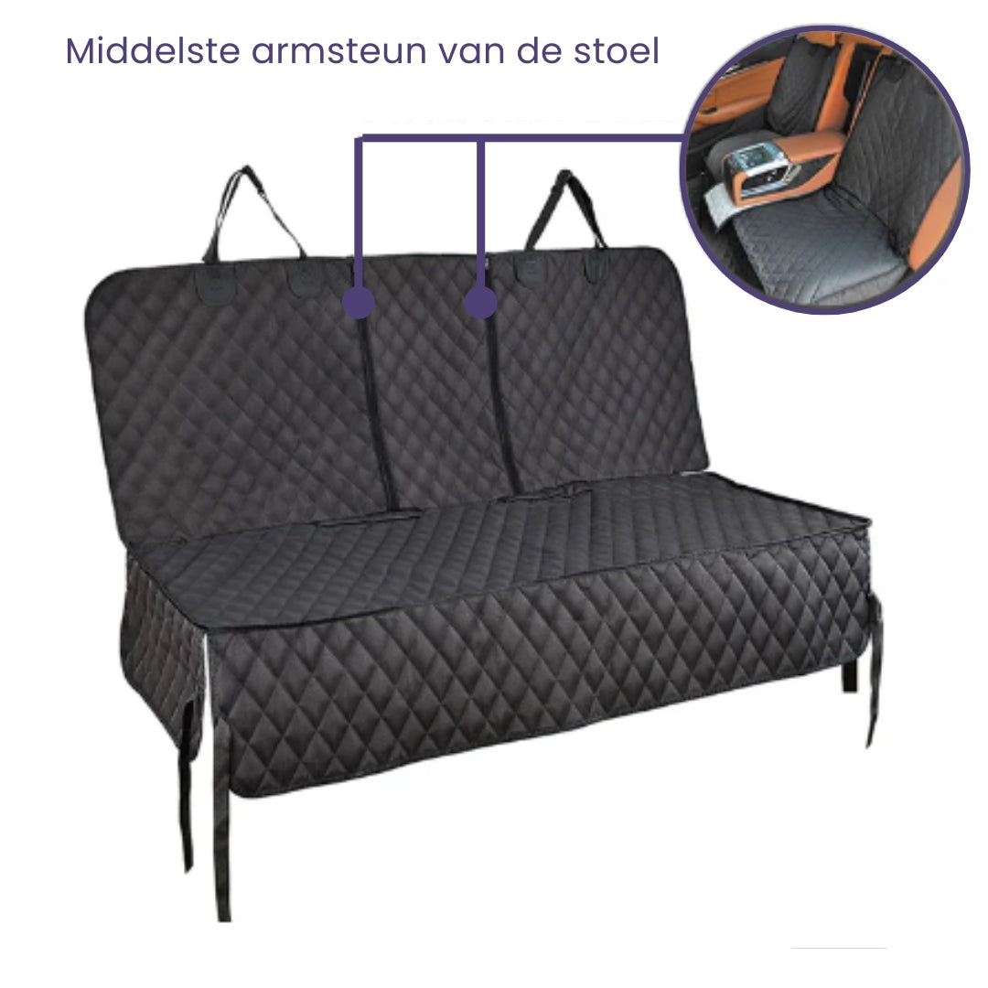 Robuste, reißfeste PawShield Autoschondecke aus Polyester, wasserdicht & rutschfest für sicheren Hundetransport.