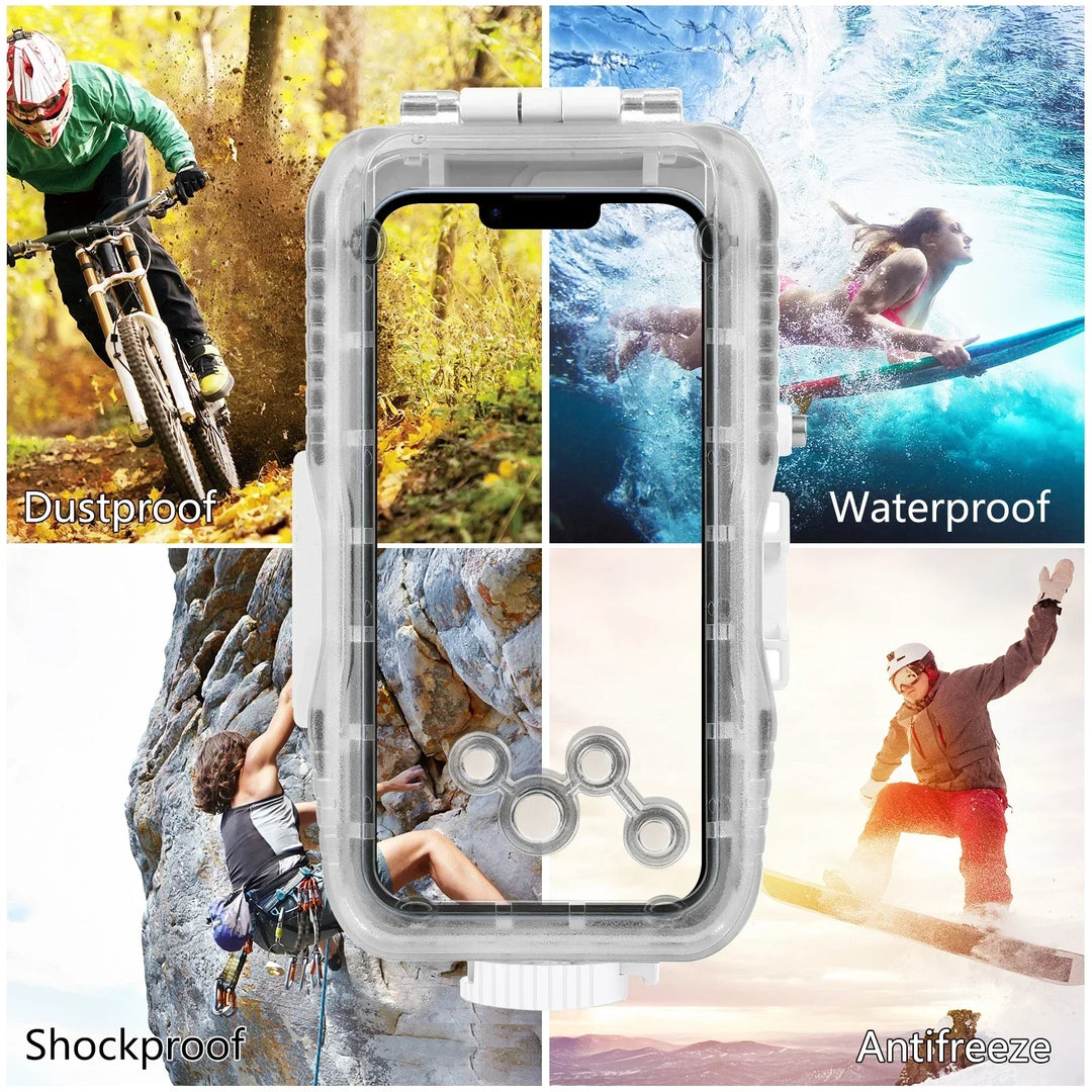 Smartphone-Tauchhülle für iPhone. Ermöglicht sicheres Tauchen & Schnorcheln bis 40m mit voller Touch-Bedienung.