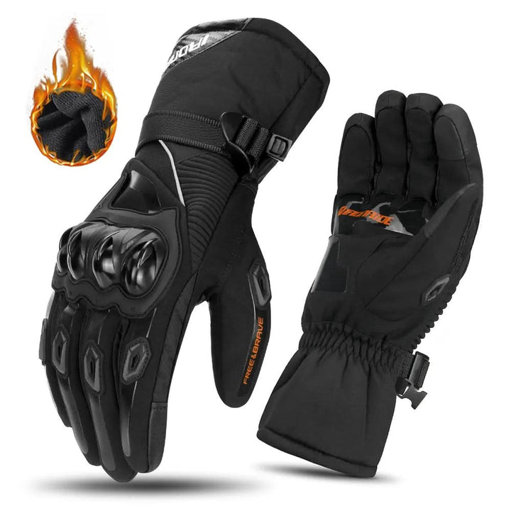 Schwarze Motorrad Winterhandschuhe, wasserdicht & winddicht, mit Touchscreen-Funktion für sicheren Halt.