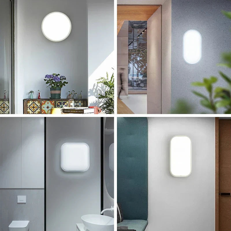 Weiße IP65 LED-Deckenlampe, rund, ideal für feuchte Umgebungen wie Bad oder Küche.