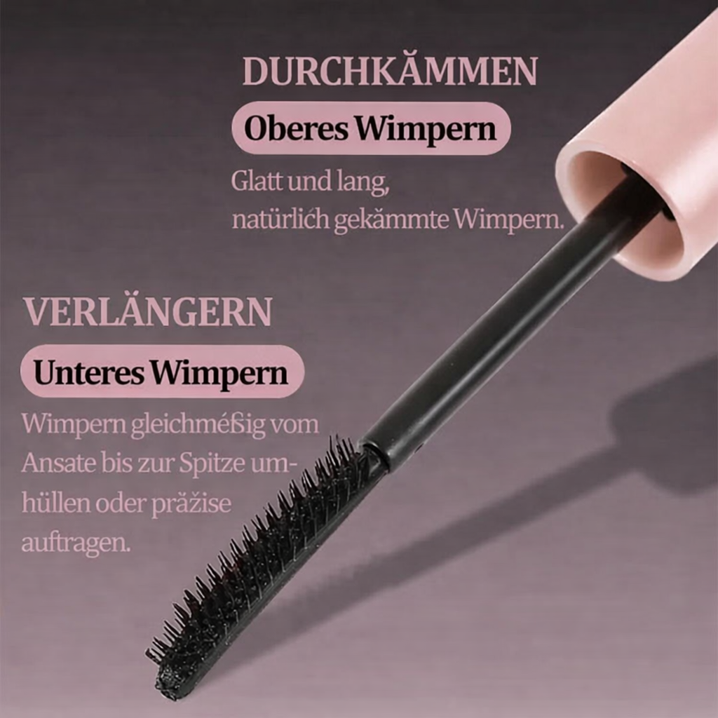 Nahaufnahme von Wimpern nach dem Auftragen von wasserfester Mascara für Dichte und Länge.
