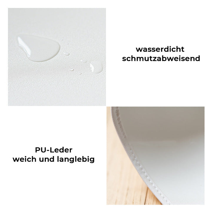Elegante, wasserdichte Ledermatte als Napfunterlage für Hund & Katze, hält den Futterplatz sauber.