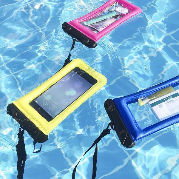 Sichere schwimmfähige Handytasche, wasserdicht, für Strand, Pool, Reise. Schützt Ihr Handy zuverlässig.