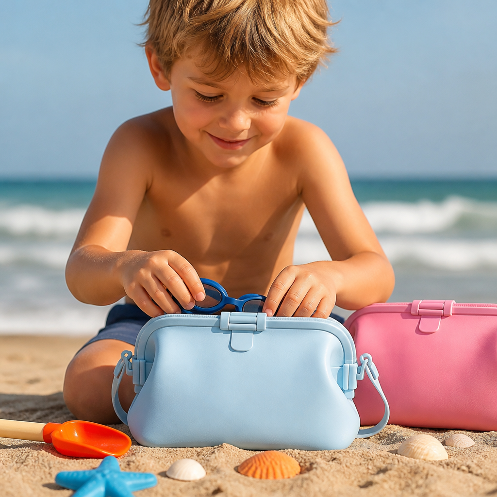Wasserdichte Silikon Umhängetasche für Kinder, perfekt als Strand- oder Outdoortasche, Schutz vor Nässe.