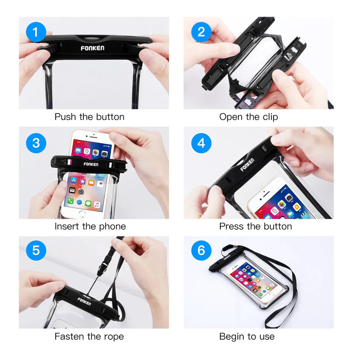 Universale, wasserdichte Handyhülle für alle Smartphones – perfekt für Tauchgänge & Schnee.