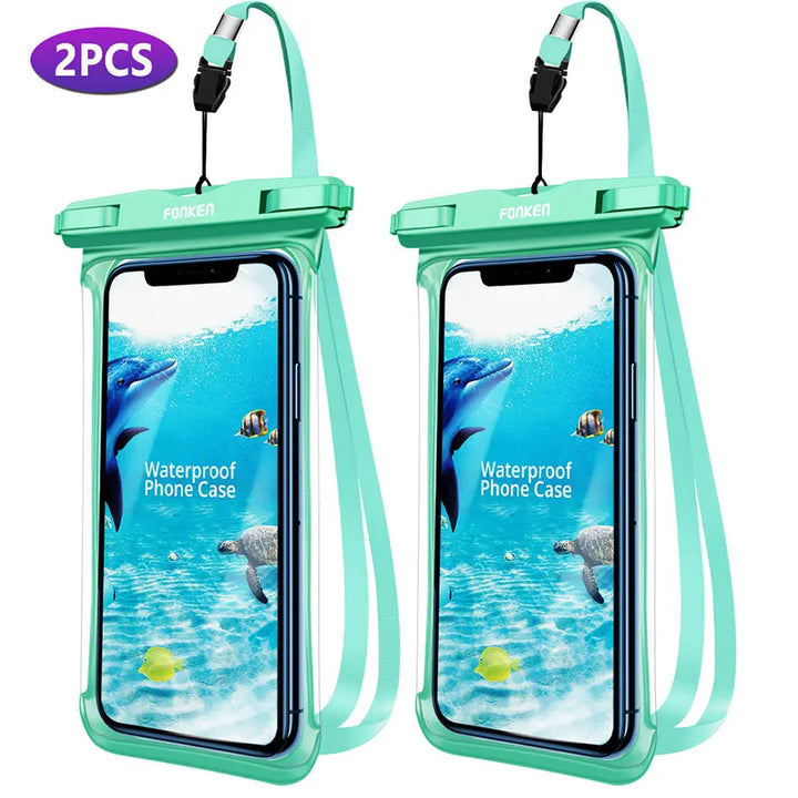 Rückseite der wasserdichten Smartphone-Hülle mit sicherem Verschluss für Outdoor-Nutzung.