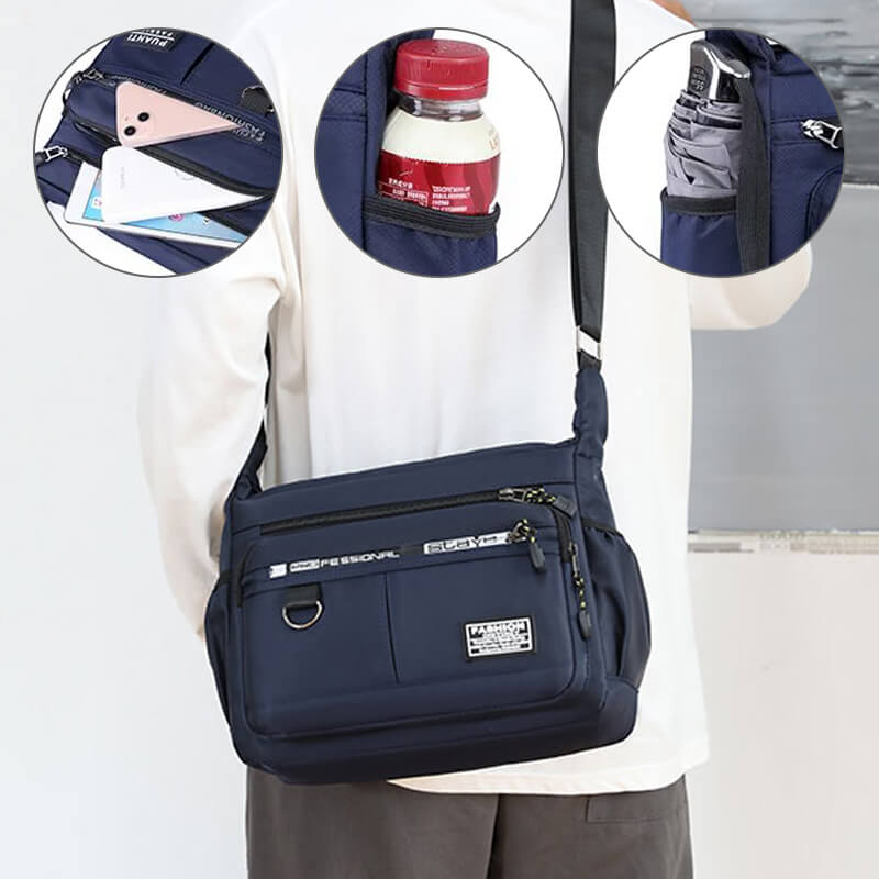 Robuste, wasserdichte Umhängetasche mit viel Stauraum, ideal als Handtasche oder Reisebegleiter.