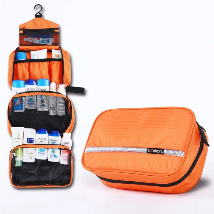 Organisierte Reise-Kulturtasche: wasserdicht, geräumig, ideal für Kosmetik & Pflegeprodukte.