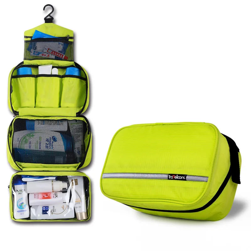 Detailaufnahme der unisex Kulturtasche, geöffnet mit vielen Fächern für optimale Organisation.