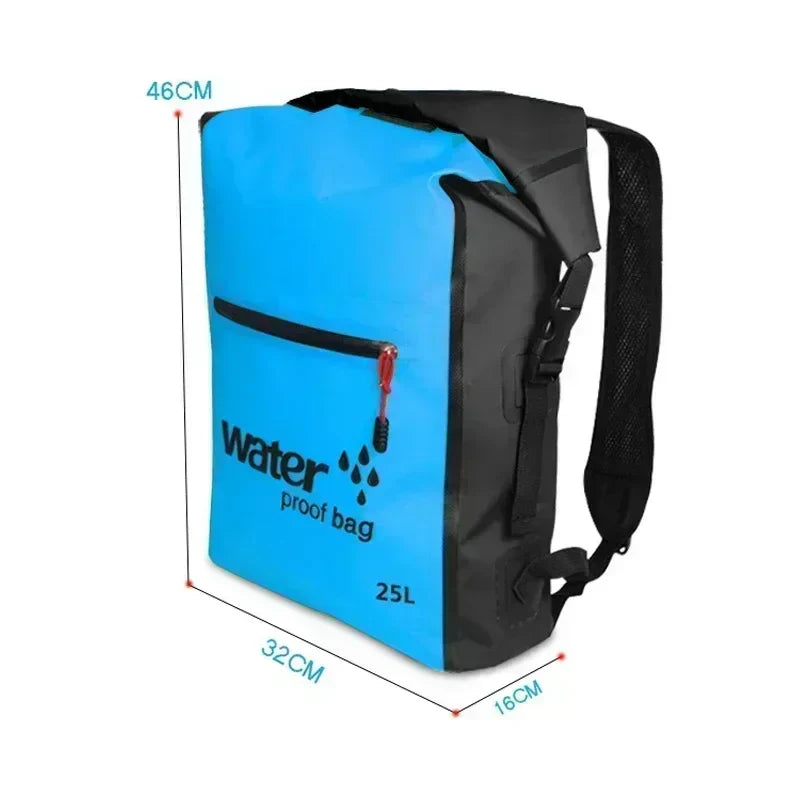 Robuster Rolltop-Rucksack 25L, schwarz, wasserdicht für Camping, Trekking & Abenteuer. Unisex-Packsack für Outdoor.