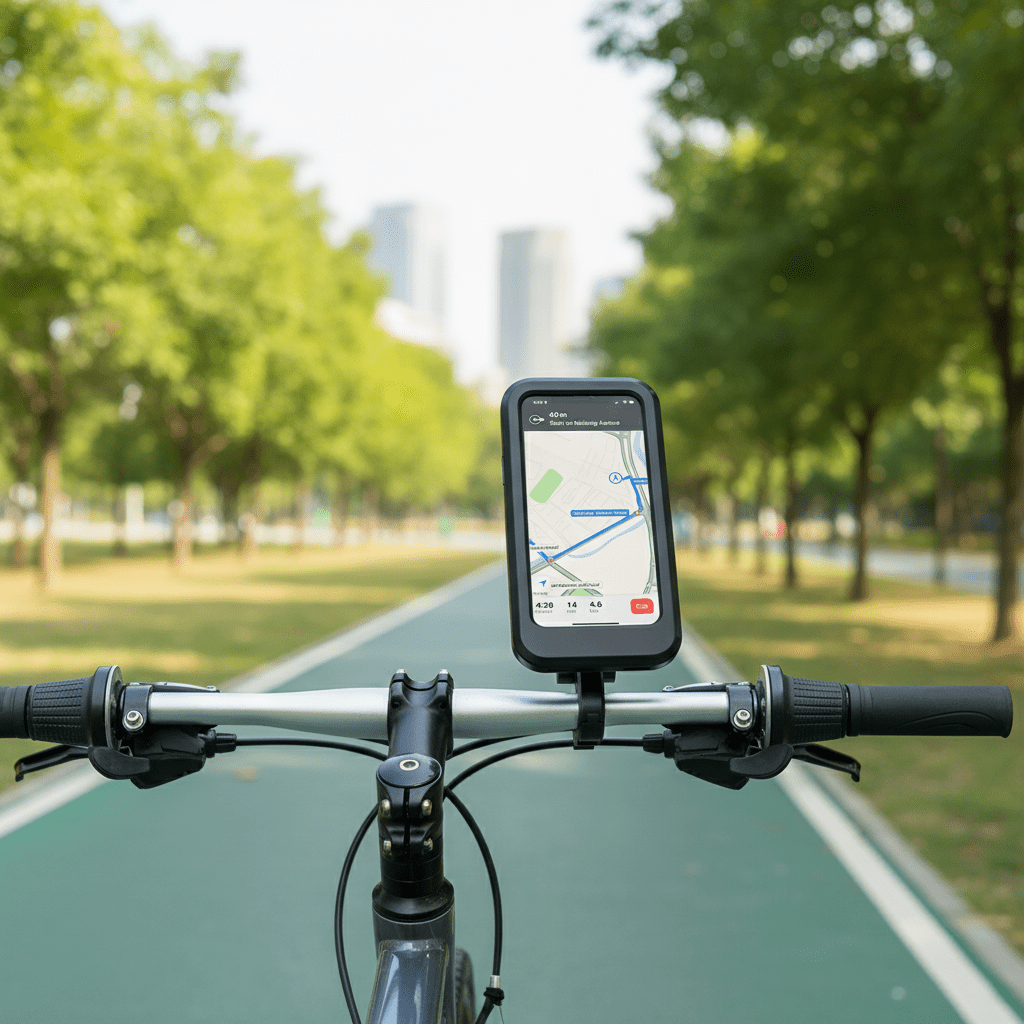 Wetterfeste Fahrrad Smartphonehalterung, ideal für Outdoor-Abenteuer & Radtouren. Perfektes Fahrradzubehör.