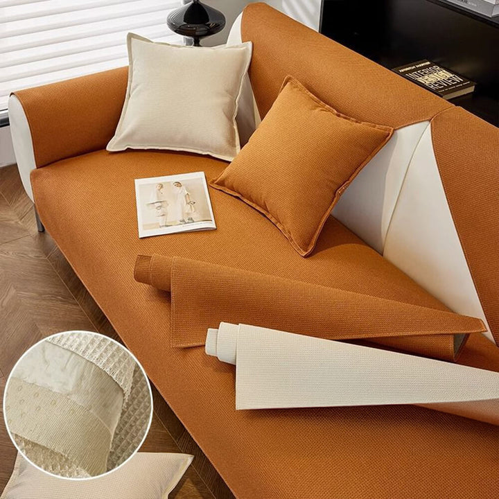Stilvoller Wohnzimmer-Couchschutz in modernem Design, ideal für Familien mit Hunden und Katzen.