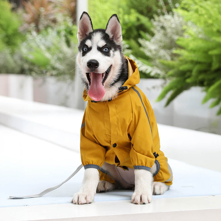 Bequemer, verstellbarer Hunderegenmantel mit Kapuze, wasserdicht für jeden Hund.