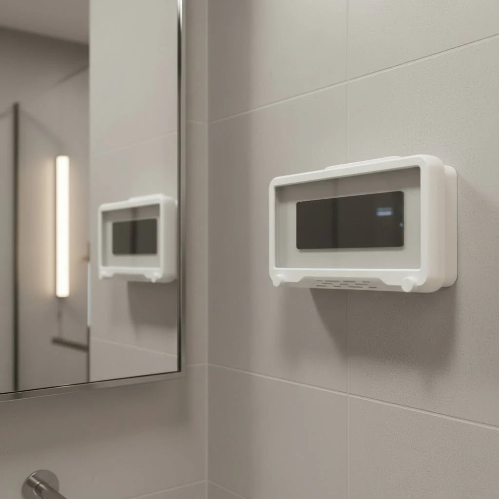 Universal wasserdichter Handyhalter für Dusche & Küche, mit 360° Rotation für vollen Blickwinkel beim Kochen.