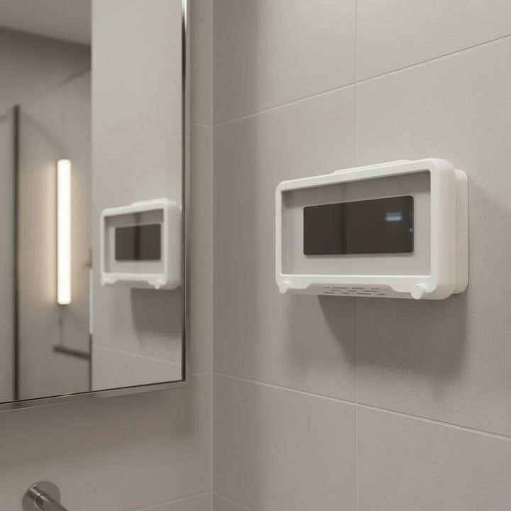 Universal wasserdichter Handyhalter für Dusche & Küche, mit 360° Rotation für vollen Blickwinkel beim Kochen.