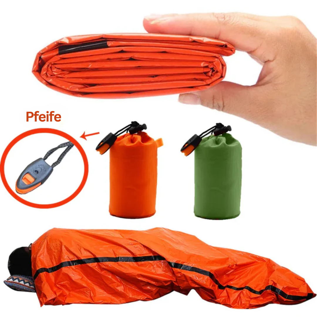 Robuster Notfall-Biwaksack wasserdicht, essentiell für Survival & Notfallausrüstung. Bietet zuverlässigen Wärmeschutz.