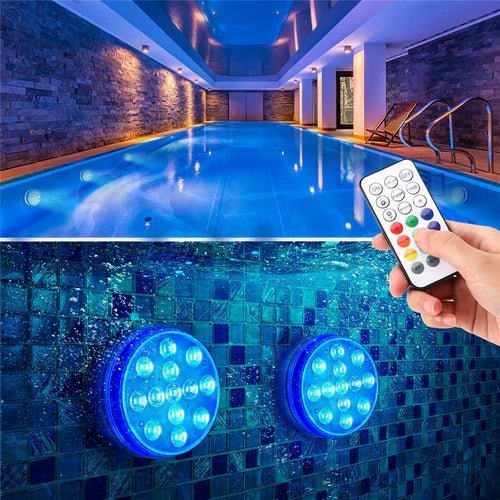 Einfach zu installierendes wasserdichtes LED-Poollicht AQUARAY, ideal für dekorative Pool- und Gartenbeleuchtung.