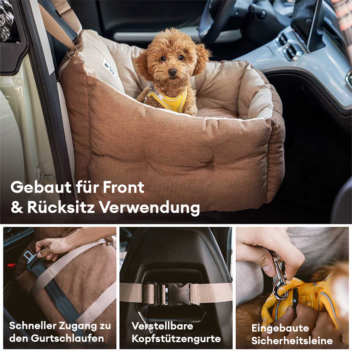 Hochwertiges Hundeautositzbett, wasserdicht & bequem. Idealer Einzelsitz für entspannte Hundereisen.