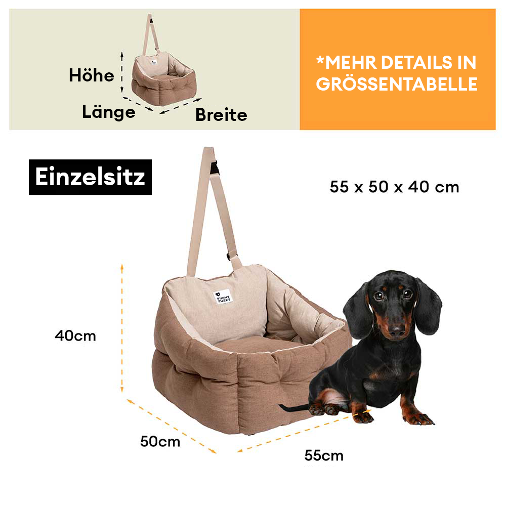 Innovatives Hundeautositzbett, wasserdicht und sehr gemütlich. Optimaler Einzelsitz für sichere Autofahrten.