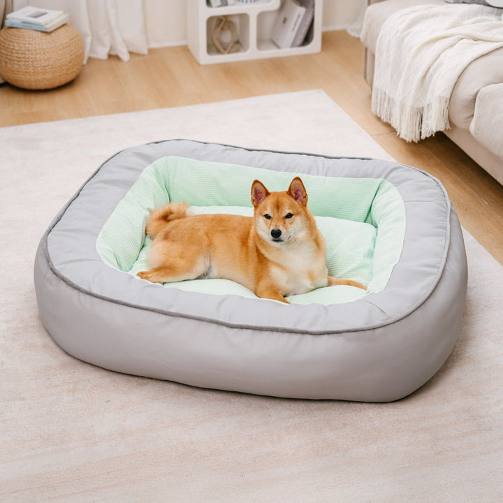 Strapazierfähiges, kratzfestes Hundebett aus wasserdichtem PU-Leder, ideal für aktive Hunde.