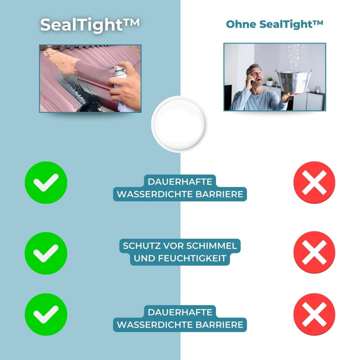 Vorher/Nachher: Leckreparaturspray dichtet Risse wasserdicht ab. Effektiver Feuchtigkeitsschutz und Schimmelprävention.