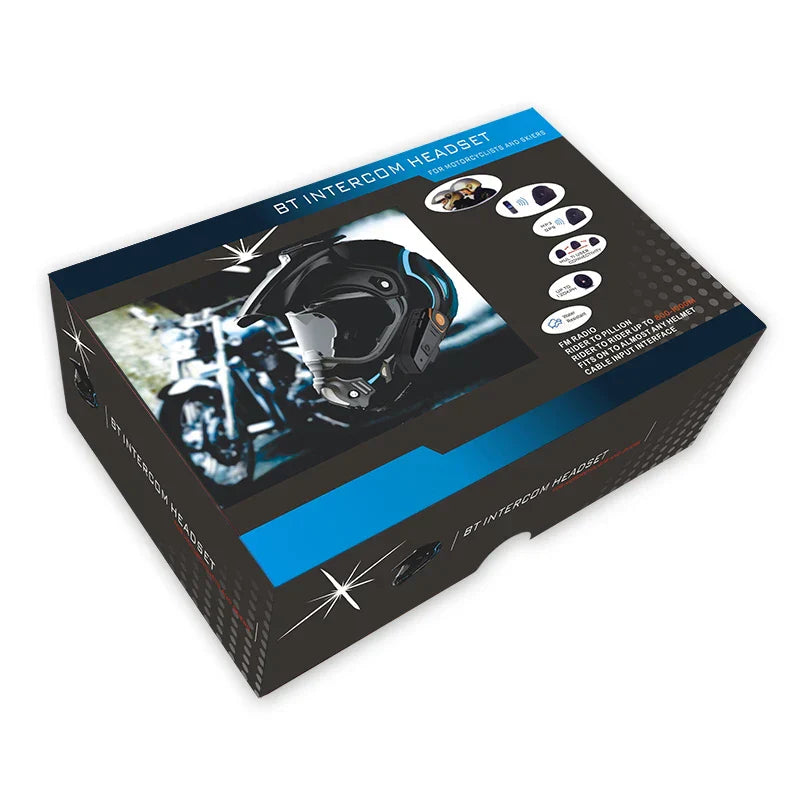 Original RoadLink wasserdichtes Bluetooth Motorrad Intercom mit FM Radio und Zubehör in Verpackung.