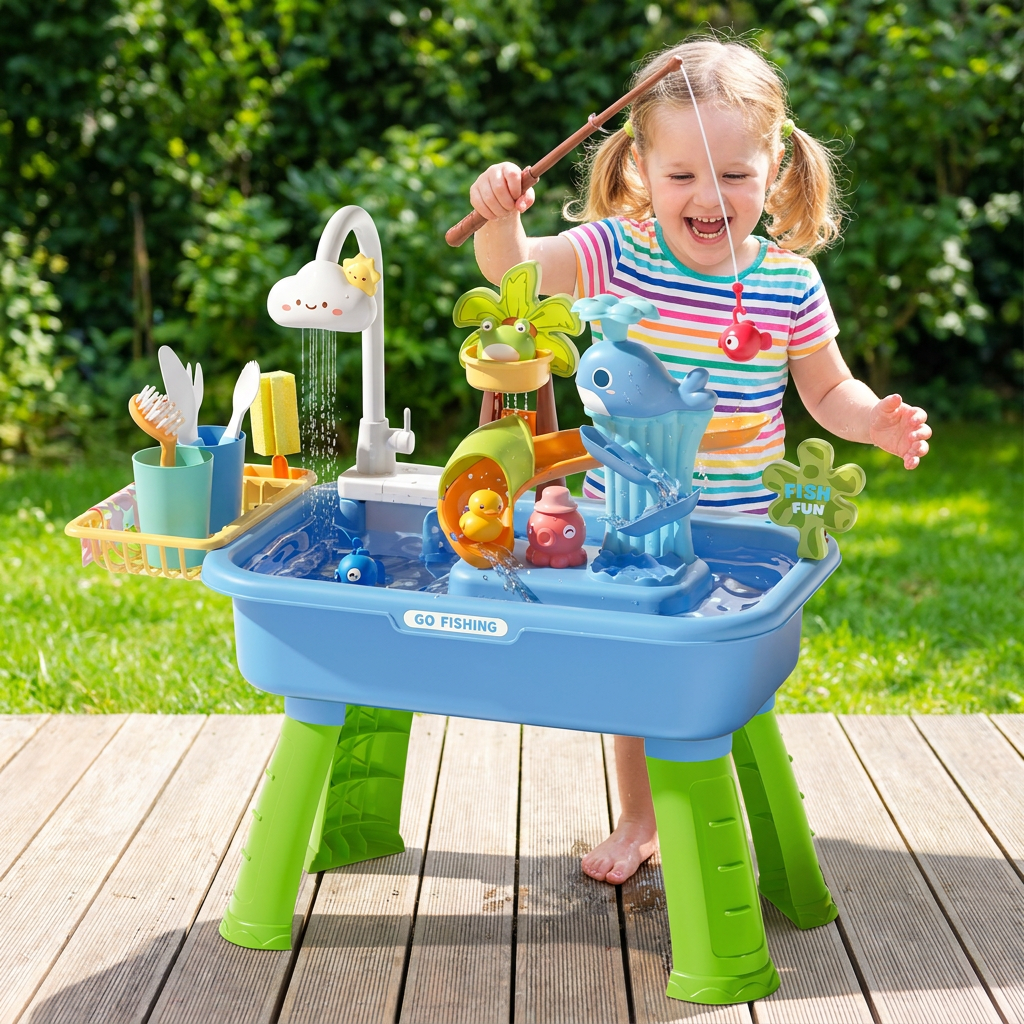 Interaktiver Wasserspieltisch Kinder mit automatischem Fluss, Lernspielzeug für Garten & Planschbecken Spaß.