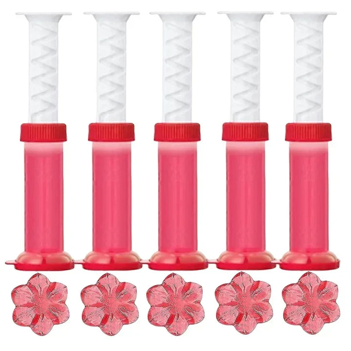 Nahaufnahme: WC-Gelblumen Duft-Stempel-Gel haftet am WC, liefert blumige Frische und Sauberkeit.