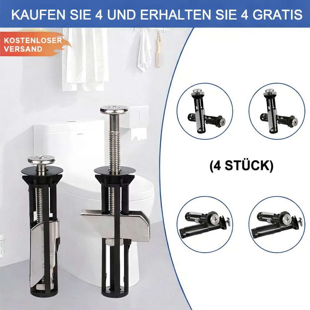 WC-Befestigung aus hochwertigem Edelstahl für sicheren und wackelfreien Toilettensitz.