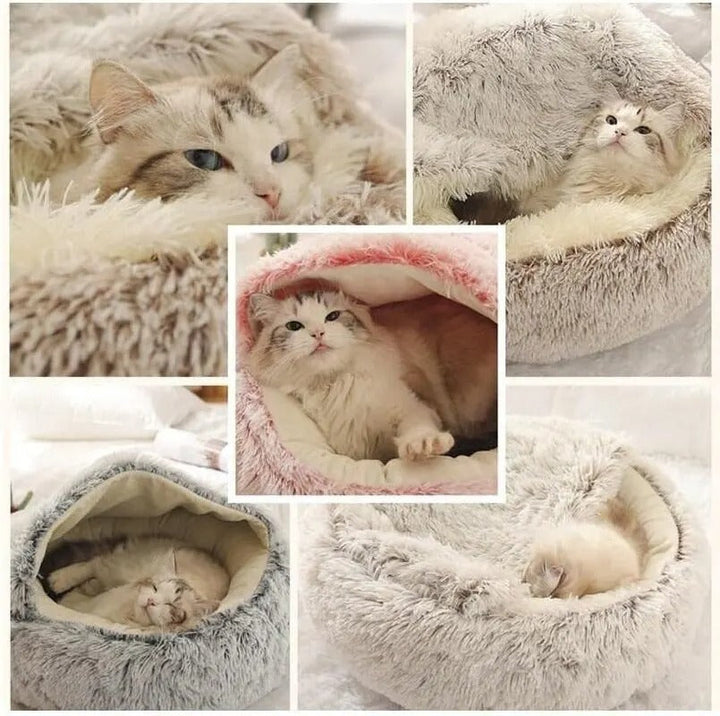 Praktisches 2-in-1 Haustierbett, waschbare Kuschelhöhle, bietet Katzen maximalen Komfort.