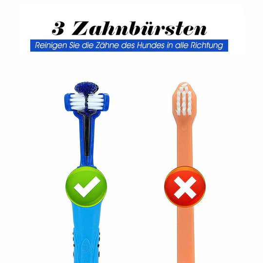Effektive 3-Kopf Hundezahnbürste zur Prophylaxe von Zahnstein & für gesunde Hundezähne.