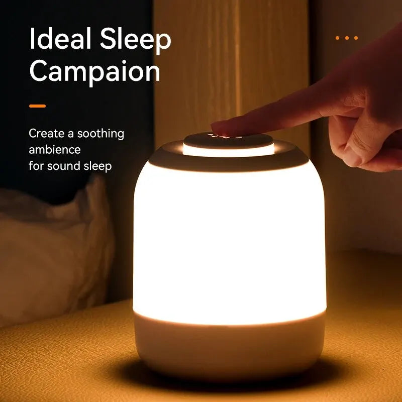 Weiße dimmbare LED-Tischlampe mit Touch-Steuerung; tragbar & augenschonend für Nachttisch oder Schreibtisch.